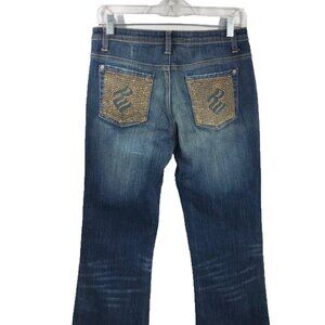 Rocaware Junior's Jeans Blue Gold Colored Stones 5 Pockets Vintage Logo Size 7